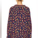 Free People  Leopard Little Animal Pullover Crew Neck Sweater Blue Fig Combo XS Photo 5