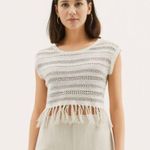 American Eagle  Outfitters Crochet Woven Tassel Fringe Boho Top Oatmeal S Photo 0