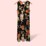 Cute tropical silk sleeveless midi dress Talbots flowy lined vacation breeze Black Size 4P Photo 2