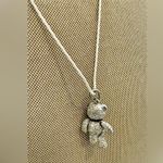 Very Cute Silver Teddy Bear with emerald eyes Pendant Necklace (movable) Photo 3