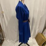 Vintage royal blue midi button front shirt dress chest pockets mod pleated Photo 6