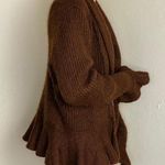 Retro Brown Wool Ruffle Girly Cottage Open Cardigan Size M Photo 3