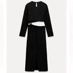 ZARA NWT ZW collection black cutout midi dress with gold brooch Photo 4