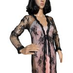 Boutique Sexy Long Black Lace Scalloped satin ribbon closing Robe size small Photo 3