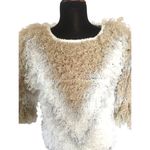 Vintage Hand Crochet Curly Eyelash Sweater Sz M Sideffects NEW Beige White Gray Tan Size M Photo 1