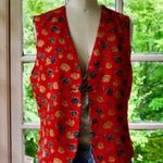 Liz Claiborne 90s Vintage Floral Red Vest Silky 8 Petite Photo 0