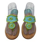 Jack Rogers Blue and Green Heeled Whip Stitch Leather Sandals 9 Photo 2