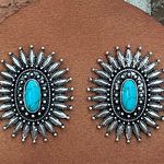 Silver Sunburst Cluster Earrings with Turquoise Photo 0