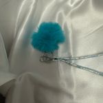 Handmade  Green and Blue Daisy Wristlet Keychain with Blue Pompom Photo 2