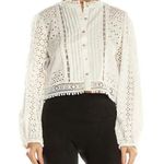 ZARA  | White Lace Eyelet Button Up Balloon Sleeve Blouse | Size Large Photo 0