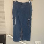 Daisy Denim Cargo Midi Skirt Pockets Slit Boho Hippie Size XL Photo 1