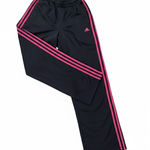 Adidas  Women's Black Straight Leg Track Pants with Pink Stripes On Sides (Small) Photo 0
