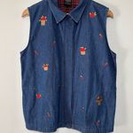 Allison Daley  Vintage Cotton Apple Print Embroidered Cottagecore Fall Denim Vest Photo 0