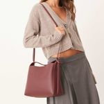 Mango  MNG burgundy matte leather buckle side handbag purse Photo 2