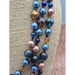 Pretty Esmor Multi Strand Glass Bead Necklace Jewel Tones Blue Gold 22" Photo 7