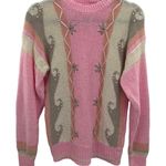 Vintage 80s Mister Noah Coquette Sweater Small Pink Acrylic Pearl Embellished Photo 0