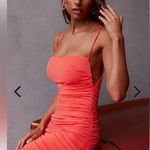 Selfie Leslie  Shea Square Neckline Ruched Mini Dress Orange Medium US 6 Photo 1