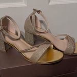 SheIn Women’s Champagne Glitter Open-Toe Low-Heeled Ankle Strap Sandals Photo 1