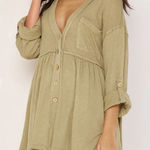 Free People  X We The Free Jolin Linen Cotton Tunic Blouse Top Hot Spring Green Photo 0