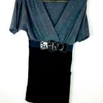 Delirious Gray Black Belted Short Sleeve Mini Dress Small 31” Length Stretchy Photo 0