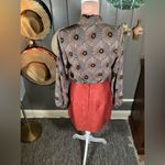 Vintage 70’s Inspired Tan Starburst Pattern Button Down Medium Brown Photo 9