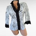 Ravel Animal Print Ruffle Trim Blouse Top Medium Career Casual White Photo 1