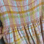 American Eagle Size L Dream Smocked Tank Dress Colorful Plaid Linen Mini Cottage Photo 4