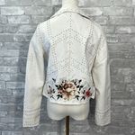 BLANK NYC  White Leather Motorcycle Jacket with Floral Prink Photo 6
