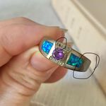 925 Faux Amethyst Blue Opal Ring “Darcy” Blue Purple Wedding Patina Bohemian Jewelry Photo 7