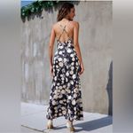 SMALL Capuffy Women's Sexy floral Backless Side Slit Satin Maxi Dress Black Photo 2