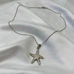 Dainty Silver Toned Rhinestone Starfish Pendant Necklace Mermaid Coquette Glam Photo 0