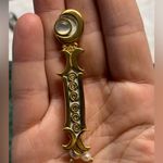 VTG Bar Brooch Gold Over 925 Double Crescent Moon Pearl And Moonstone Elegant Photo 5