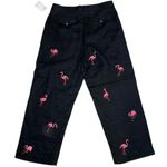 Deane & White 100% Linen Crop Black Pink Flamingo Embroidered Pants NWT Size 10 Photo 6