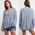 Free People Bohemian By The Shore Tunic Shirt in Indigo Stripe Size XL Coastal Photo 2
