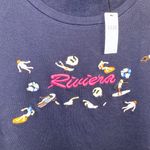 Anthropologie NWT $98  Maeve Navy Beach Embroidered Sweatshirt Tee S Photo 8