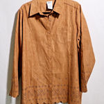 VTG Faux Suede Laser Cut Brown Button Up Western Top Shacket Rodeo Cowgirl XL Photo 0