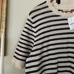 J.Crew  Striped Short-sleeve Pointelle Sweater Preppy Crochet Blue Ivory NWT XXL Photo 2