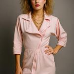 Vintage 80s Pink Bodycon Mini Dress Shoulder Pads Asymmetric Zipper Made in USA Size undefined Photo 0