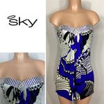 New. SKY blue diamond jeweled 100% silk mini dress. Normally $228 Photo 1