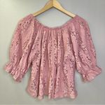 Free People NEW Stacey Lace Blush Tint Puff Sleeve Top Blouse Cropped Flowy Photo 7