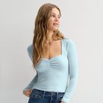 SO NWT Sexy! LIGHT BLUE Long Sleeve Sweetheart Neckline Stretch Top M Photo 1