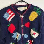 Vtg 1990 The Eagles Eye Cropped Cardigan Sweater Womens M Blue School USA Fruit Size M Photo 1