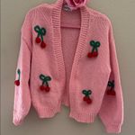 Katydid Pink Cherry Embroidered Cardigan Size M Photo 2