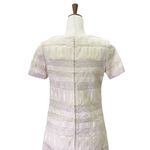 Vintage Cream Brocade Sheath Dress 60s Mod Texture Short Sleeve Shift Size Small White Photo 5