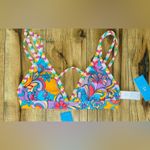 Cupshe  Woman’s Yellow Pink Paisley Striped Bikini Top Vibrant Swimwear Size XL Photo 0