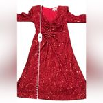 RTR One33 Social Red Sequin Drape Long Sleeve Sheath Mini‎ Dress Sz 4 Photo 14