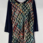 LOGO By Lori Goldstein LOGO Lori Goldstein Abstract Plaid Chiffon Front Women's 3/4 Sleeve Tunic Top XL Photo 0