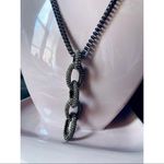 Silver Gold Mixed Metal Chunky Chain Necklace Pave Diamante Pendant Y2K Photo 1