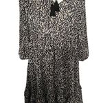 Soft Surroundings Dress M Black Beige Print Tassel Tie Long Sleeve Boho Photo 0