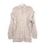 EXPRESS  Fluffy Chunky Fringe Cardigan Cream Size M Sleeve Detail Photo 2